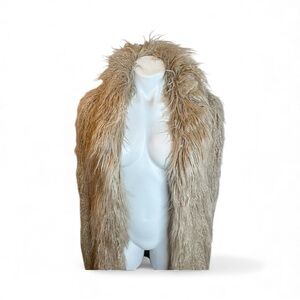 LAMARQUE Shaggy Faux Fur Coat XS – Taupe Long Plush Statement Jacket